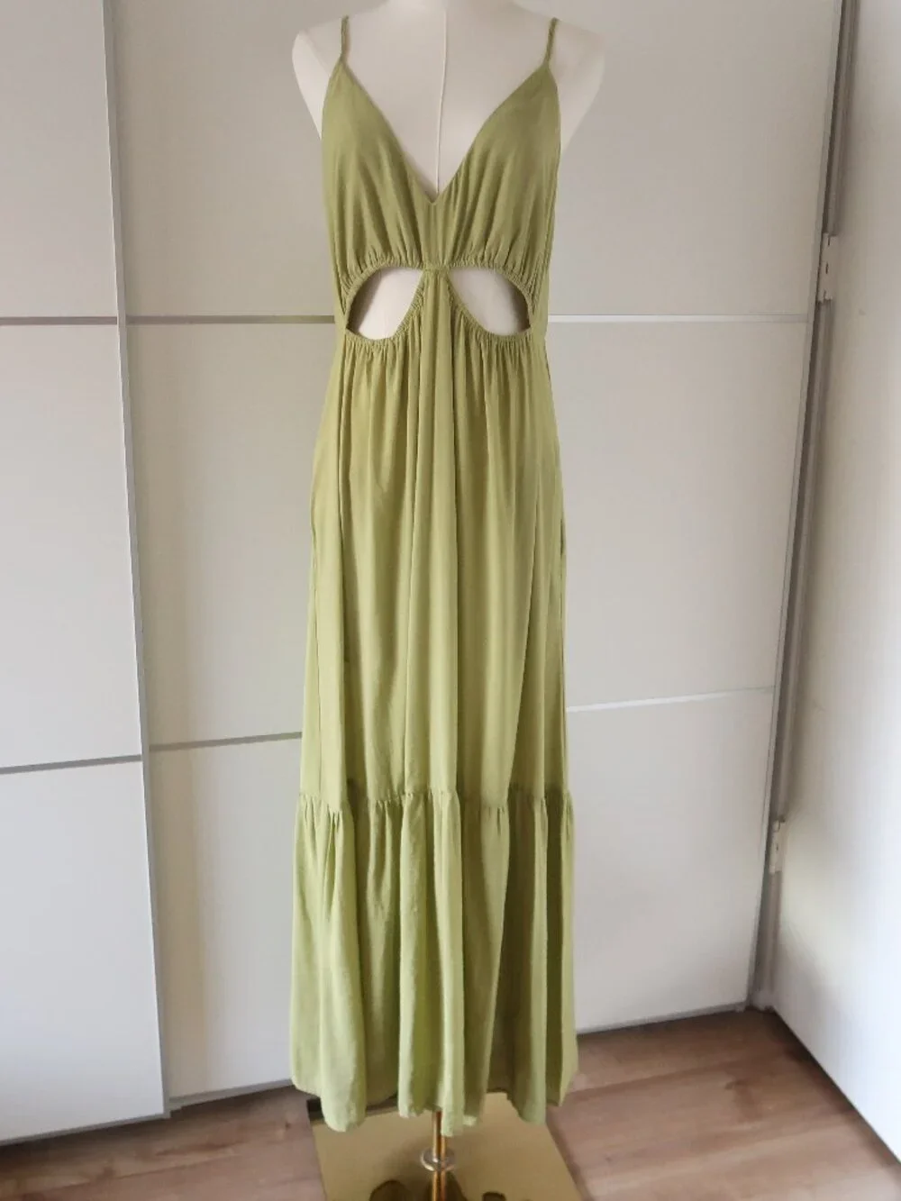Abercrombie & Fitch Olive Green Cutout Maxi Dress Boho Resort Sleeveless L